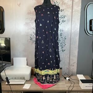 Positive Attitude Vintage Maxi Dress Navy City Scenic Print Womens Sleeveless XL